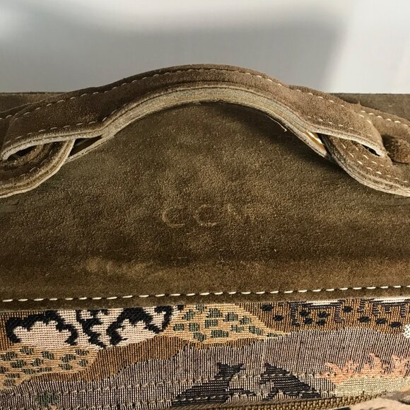 Vtg French Luggage Co Tapestry Brown Suede Luggage Set Countryside with Unicorn - Picture 11 of 16